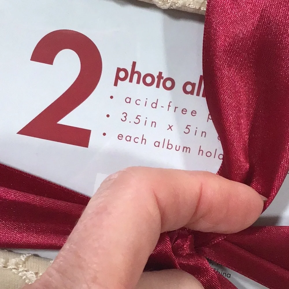 Ivory‎ White Embroidered Brocade Burgandy Red Satin Ribbon Photo Albums Set of 2